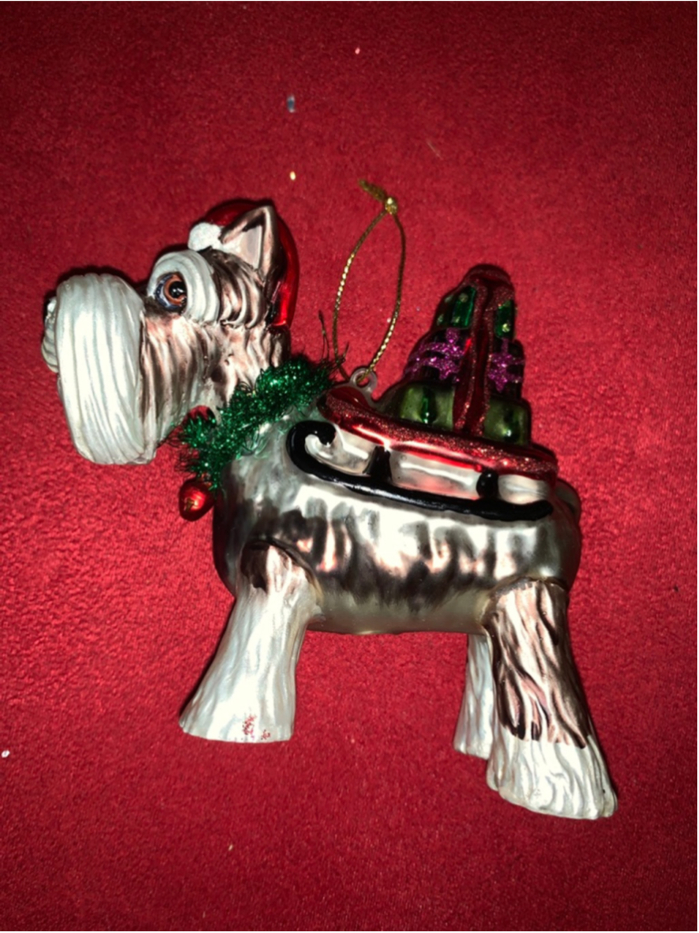 Blown glass Holiday Schnauzer Dog Ornament One Size Silver Red